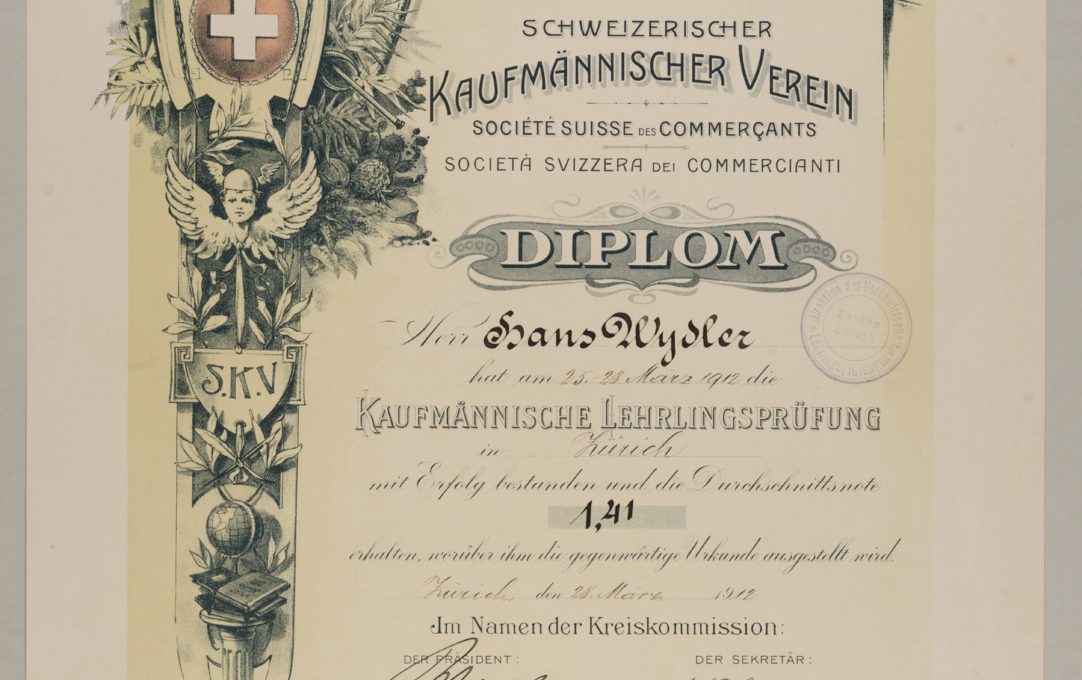 Diplôme pour l’examen d’apprentissage, 1912. © musée national suisse