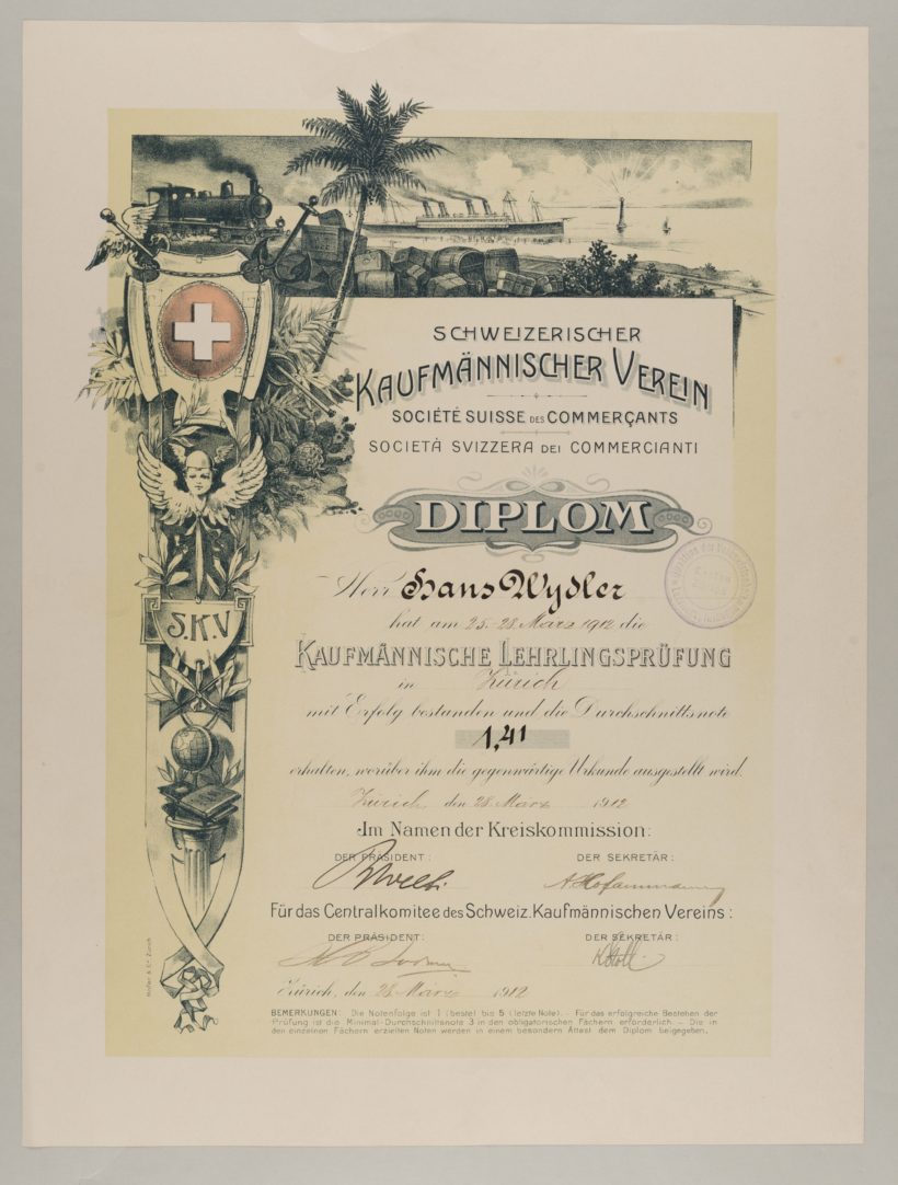 Diplom für Lehrlingsprüfung, 1912. © Schweizerisches Nationalmuseum